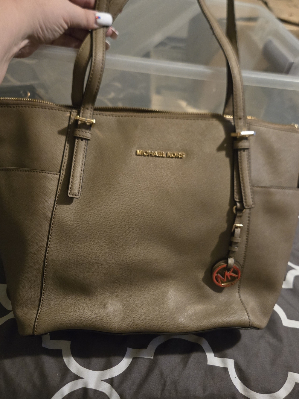 Michael Kors Olive-Tan Saffiano Leather Tote with Gold Hardware